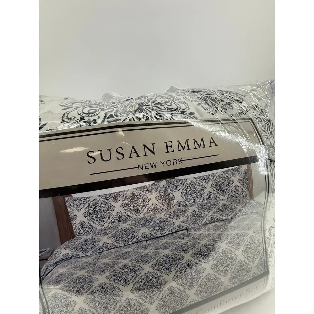 Damask Comforter Set Full Queen Black White 3 Piece Bedding Susan Emma